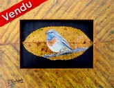 Peinture sur feuille d arbre Oiseau gorge bleu - Cliquez sur l image pour voir la fiche dtaille