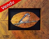 Peinture sur feuille d arbre Oiseau pinson des arbres - Cliquez sur l image pour voir la fiche dtaille