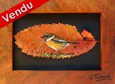 Peinture sur feuille d arbre Oiseau Tarier Ptre Male - Cliquez sur l image pour voir la fiche dtaille