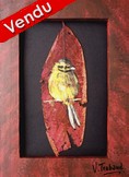 Peinture sur feuille d arbre Oiseau Tarin de aulnes - Cliquez sur l image pour voir la fiche dtaille