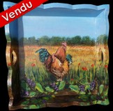 Peinture sur bois - poule et coq roux - plateau dco