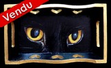 Peinture sur bois - yeux de chat noir - plateau dco