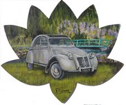 Les Ann�es MONET Peinture 2cv A grise de 1949 - Acrylique sur papier - Virginie TRABAUD Artiste Peintre Copyright