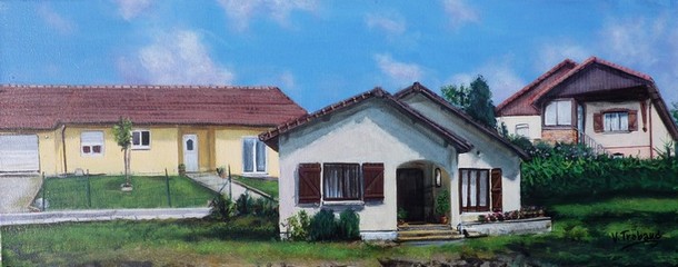 Peinture de 3 Maisons d'aprs photos - acrylique Virginie Trabaud Artiste Peintre