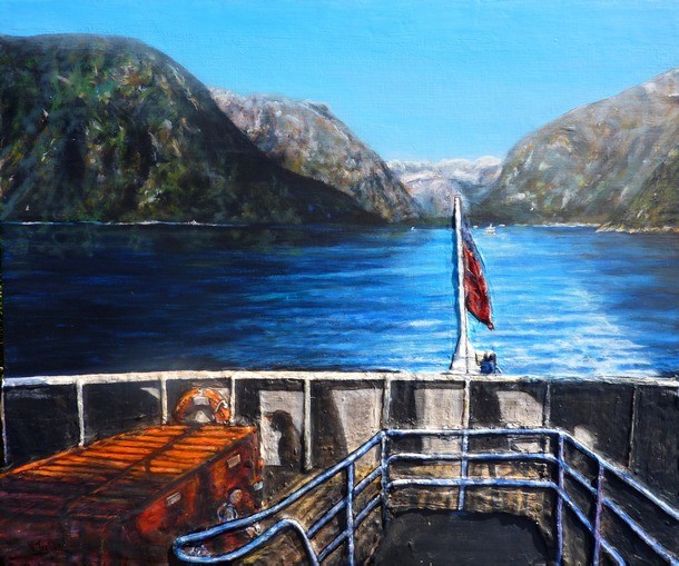 peinture de bateau en mer nouvelle zlande - acrylique et relief - Virginie TRABAUD Artiste Peintre