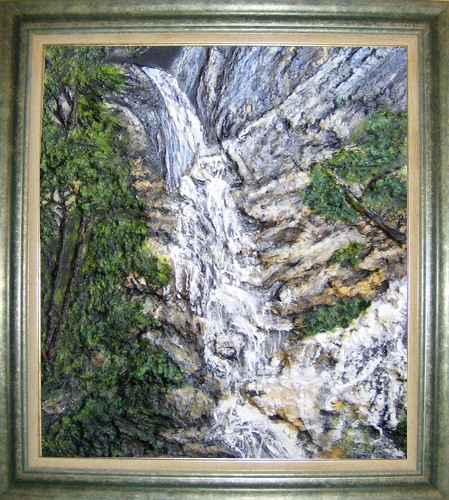 peinture cascade de savoie - Acrylique en relief - Virginie TRABAUD