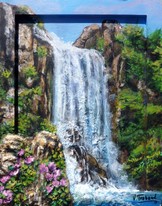 Cascade et Fleurs peinture en Relief - Cliquez sur l image pour voir la fiche dtaille et le tarif de l oeuvre