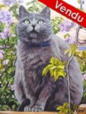 Peinture Portrait de Chartreux et jardin - Miquette - Virginie Trabaud Artiste Peintre Animalier