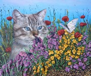 tableau de peinture Chat et Papillon blanc en relief - cliquez sur l image pour voir la fiche détaillée et consulter le tarif de l oeuvre