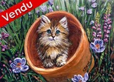 tableau relief peinture chaton et le pot de fleur - Cliquez sur l image pour voir la fiche dtaille de l oeuvre