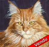 Peinture Chat Maine coon roux portrait - acrylique - Virginie Trabaud Artiste Peintre