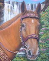 Clic pour élargir Peinture Cheval brun et Cascade- Acrylique Virginie TRABAUD Artiste Peintre