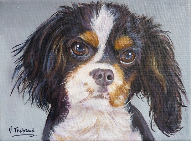 Peinture Portrait de Chienne cavalier king charles d aprs photos - acrylique - virginie trabaud artiste peintre