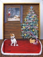 Peinture de nol - Chien et chat - acrylique Virginie TRABAUD artiste peintre