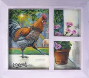 peinture Coq  la fentre - Cliquez sur l image pour voir la fiche dtaille et consulter le tarif de l oeuvre