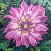 Peinture Le Dahlia Rose - Virginie Trabaud Artiste Peintre