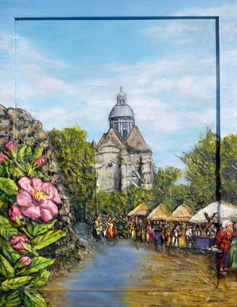 Peinture Fte mdival Provins Eglises st quiriace - acrylique relief - Virginie trabaud