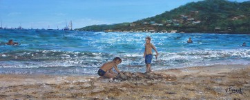 peinture enfants sur la plage de corse - Cliquez sur l image pour voir la fiche dtaille et consulter le tarif de l oeuvre