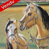 Peinture jument et son poulain - tableau acrylique sur toile - virginie trabaud