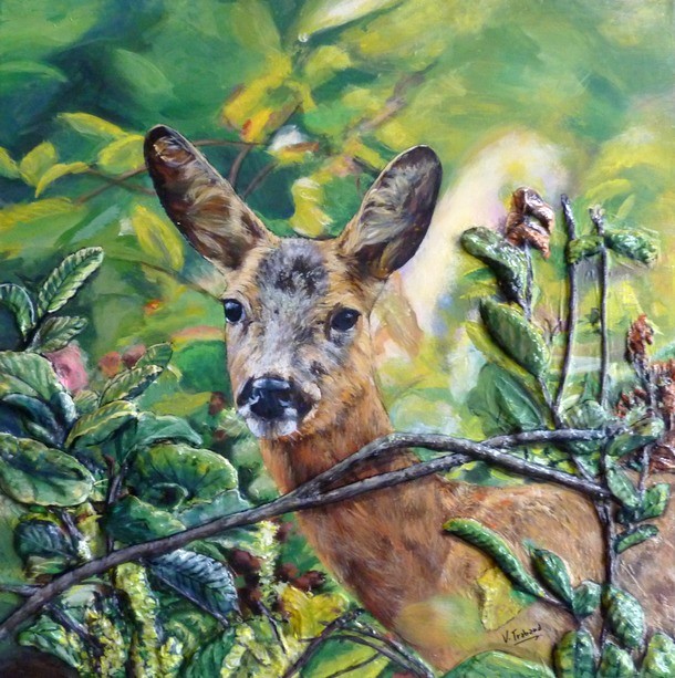 peinture portrait de biche - Tableau en relief 3D virginie trabaud artiste peintre