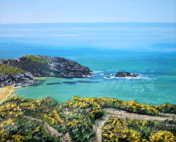 peinture vue sur la plage d'herlin belle le en mer bretagne - Virginie Trabaud artiste peintre