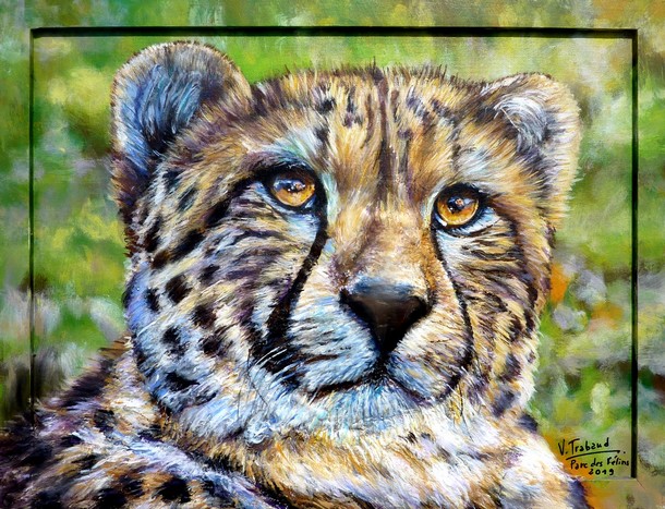 peinture femelle lopard parc des flins - Virginie Trabaud artiste peintre Animalier 