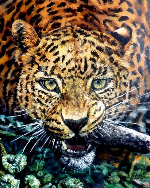 Peinture Portrait de lopard - acrylique - virginie trabaud Artiste Peintre