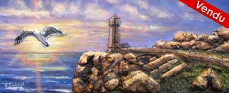 peinture coucher de soleil sur le phare de  bretagne  - Cliquez sur l image pour voir la fiche dtaille et consutler le tarif de l oeuvre
