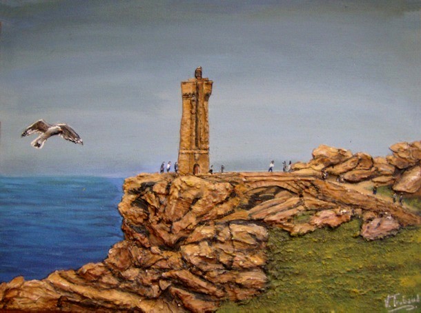 peinture phare de bretagne ploumanac h cote granit rose - virginie trabaud artiste peintre