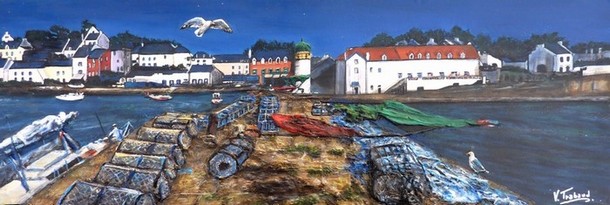 peinture port de sauzon bretagne belle le en mer - acrylique et relief Virginie TRABAUD