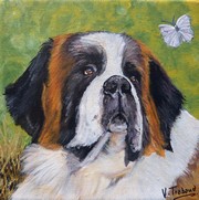 peinture Saint Bernard et Papillon blanc - Cliquez sur l image pour voir la fiche dtaille et le tarif de l oeuvre