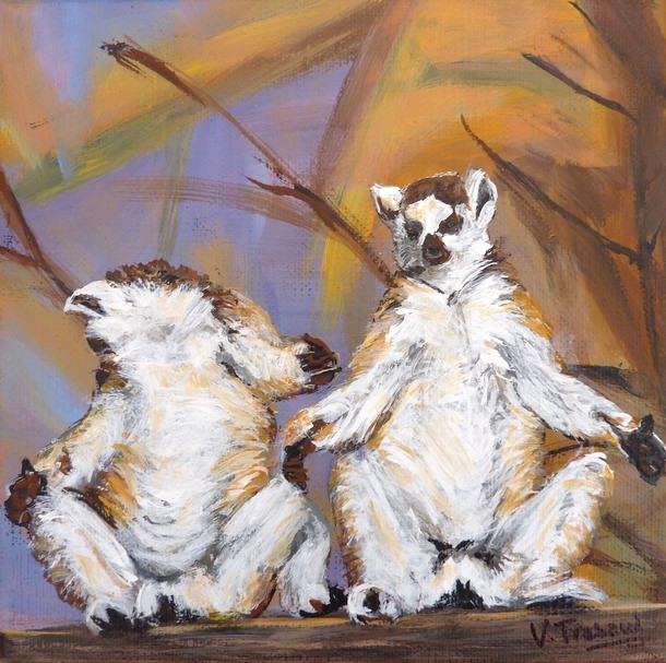 tableau de peinture lemuriens d'aprs photographie