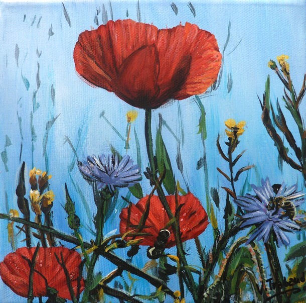 Peinture Les Coquelicots Fleurs sauvages - Acrylique - Virginie Trabaud Artiste Peintre