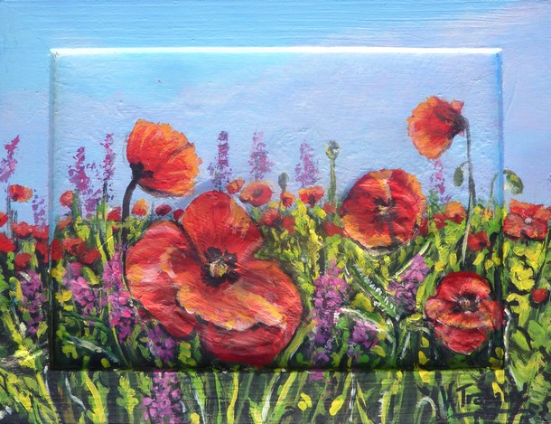 Peinture Coquelicots fleurs des champs - acrylique et relief 3D virginie TRABAUD