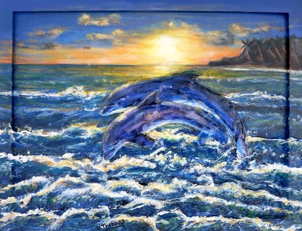 peinture dauphins et vagues en relief - Cliquez sur l image pour voir la fiche dtaille et consulter le tarif de l oeuvre