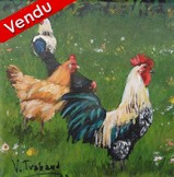 peinture acrylique miniature - Coqs et Poules - Cliquez sur l image pour voir la fiche dtaille et consulter le tarif de l oeuvre