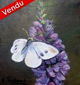 peinture acrylique miniature - Papillon blanc - Cliquez sur l image pour voir la fiche dtaille et consulter le tarif de l oeuvre