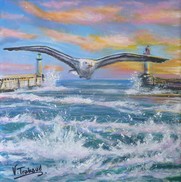 Peinture Mouette et phares coucher de soleil - Virginie TRABAUD Cliquez sur l'image pour voir la fiche dtaille