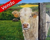 peinture Paysage de campagne et veau - Cliquez sur l image pour voir la fiche dtaille et consulter le tarif de l oeuvre