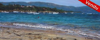peinture La Plage de Corse Sagone bateaux - Cliquez sur l image pour voir la fiche dtaille et consulter le tarif de l oeuvre