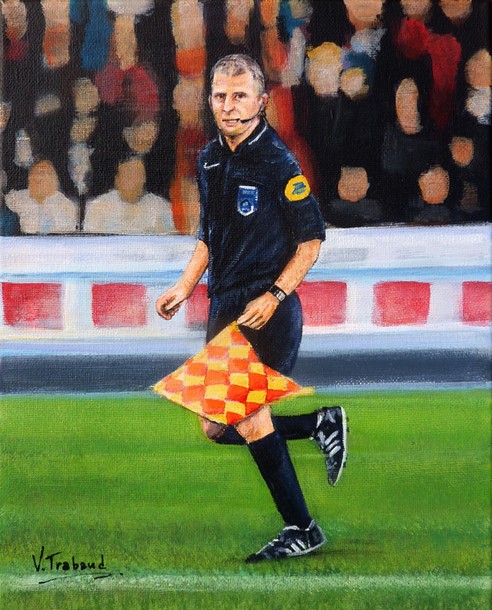 Peinture Arbitre de foot fdral avec drapeau - Acrylique - Virginie Trabaud