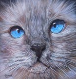 Peinture en Relief 3D - Portrait chat sacr de birmanie yeux bleus - Virginie Trabaud