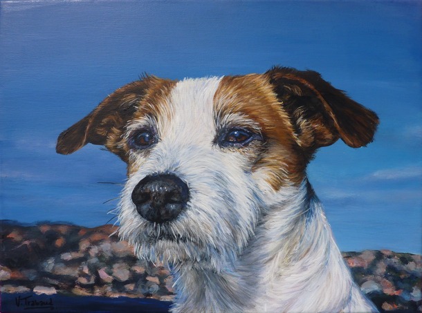 Peinture Portrait de Chien au bord de la mer d aprs photo - Virginie Trabaud Artiste peintre