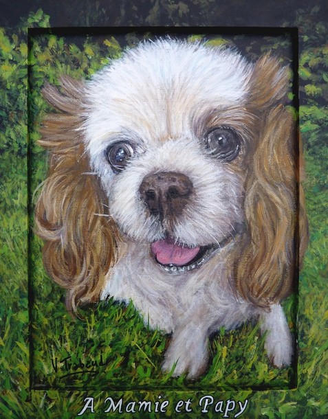 Peinture Portrait de Chien cavalier king charles crois - acrylique - virginie trabaud artiste peintre