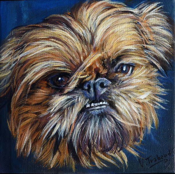 Peinture Portrait de Griffon Bruxellois- Acrylique sur toile - Virginie Trabaud Artiste Peintre