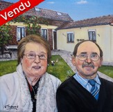couple ag devant leur maison - peinture acrylique virginie trabaud  - Cliquez sur l'image pour voir la fiche et l'agrandissement