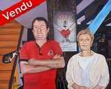 Portrait d'un couple de thatre avec leur chat - peinture acrylique virginie trabaud  - Cliquez sur l'image pour voir la fiche et l'agrandissement