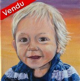 Portrait de petit garon pull bleu - Peinture acrylique d'aprs photo - Virginie Trabaud Artiste Peintre