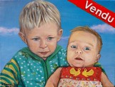 Portraits de bb et petit garon - Peinture acrylique d'aprs photos - Virginie Trabaud Artiste Peintre