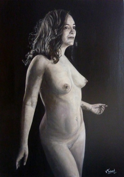 Peinture femme nue noir et blanc - tous droits rserver copyright virginie trabaud artiste peintre